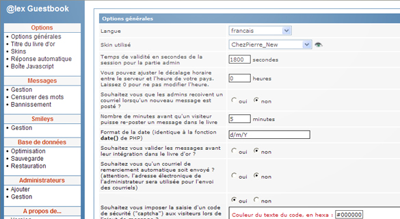 Alex Guestbook espace administrateur